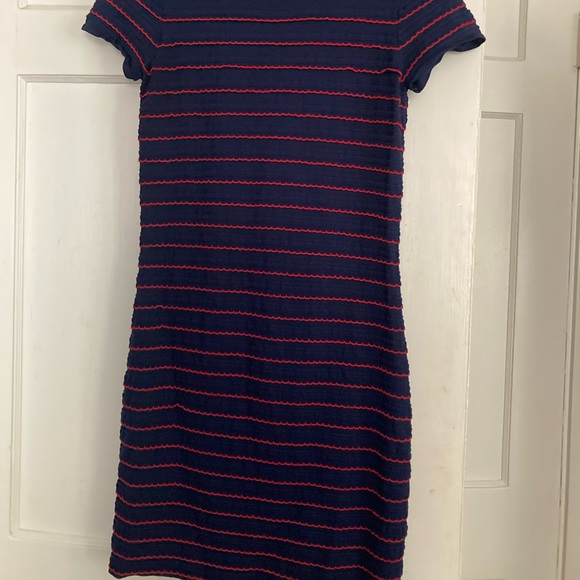 Michael Kors Striped Scalloped Mini Dress In True Navy/scarlet - Picture 4 of 4